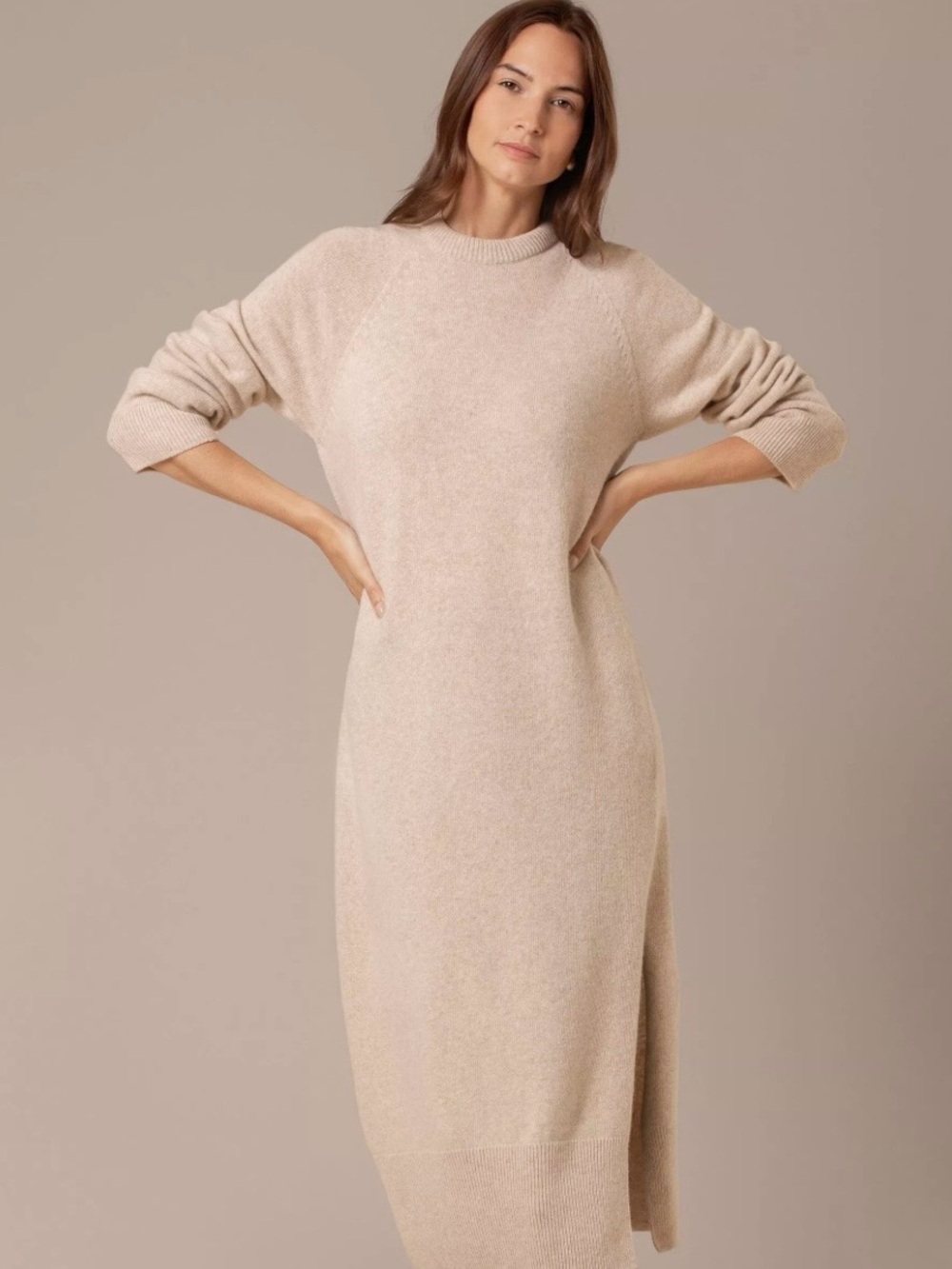 Mango Neutral Cream Knit Maxi Sweater Dress